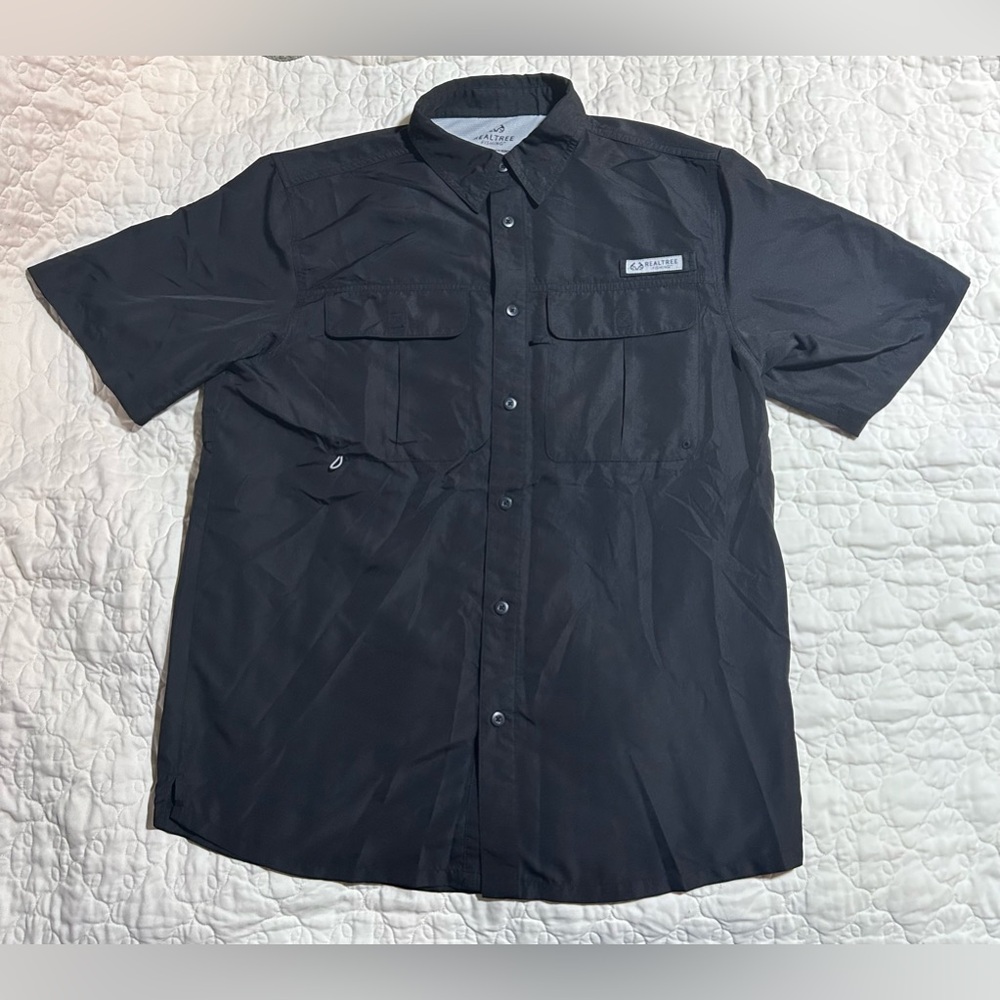 Realtree Fishing Shirt Mens Medium Black Vented Cape Back Short Sleeve